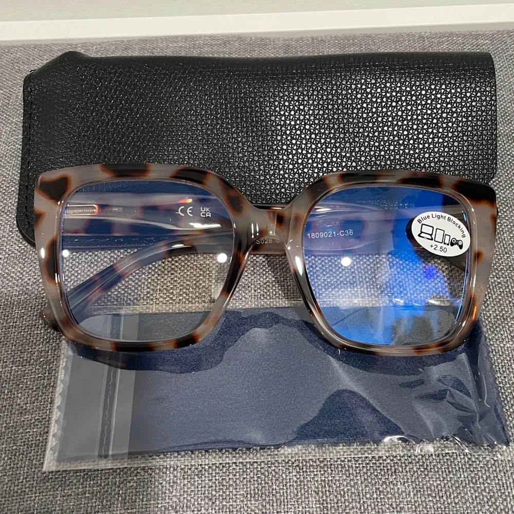 NEW oversized 2.5 readers blue light lens tortoiseshell soft bridge spring wbag